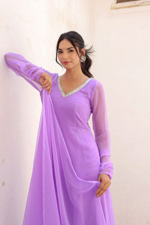 Lavender Thread Work Georgette Anarkali Suit (119lavgeorgette)
