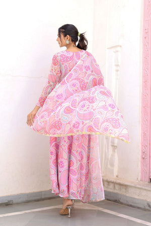 Pink Ethnic Motifs Printed Chiffon Anarkali Suit (120paisley)