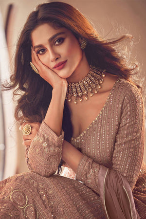 Multi Color Sequin with Embroidered Georgette Gown