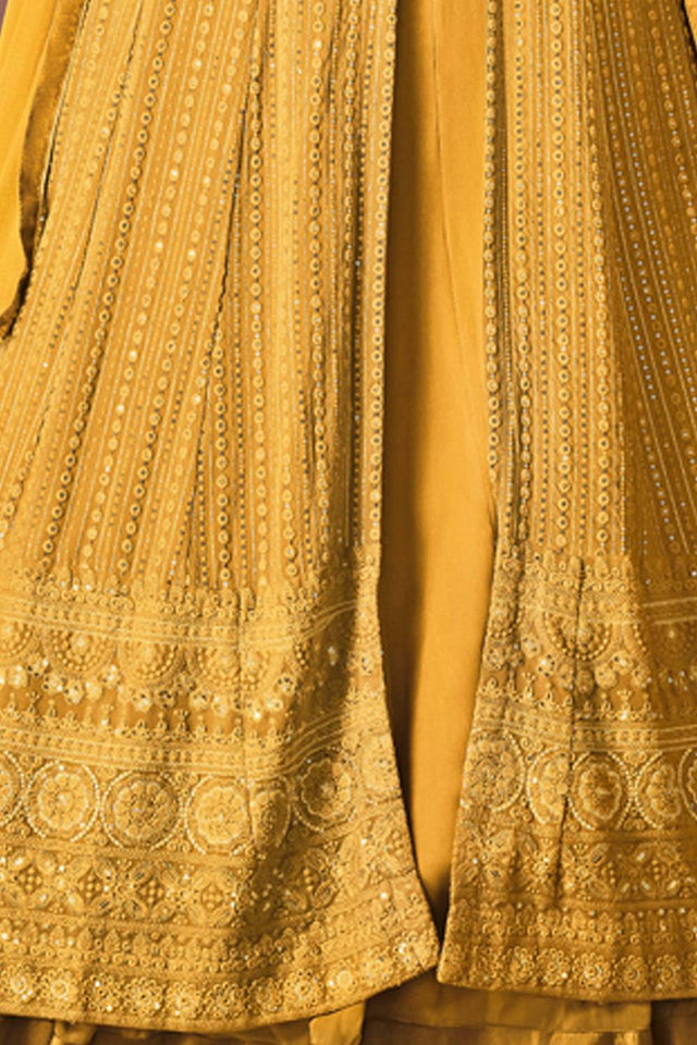 Yellow Sequin with Embroidered Georgette Gown
