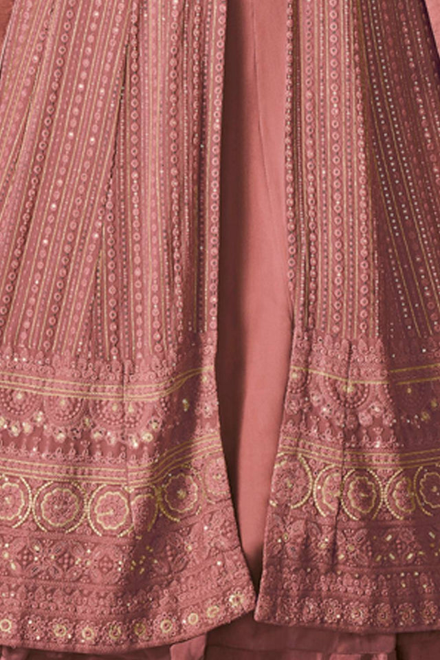 Peach Sequin with Embroidered Georgette Gown