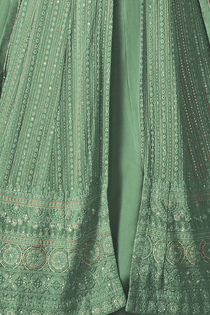 Sea Green Sequin with Embroidered Georgette Gown
