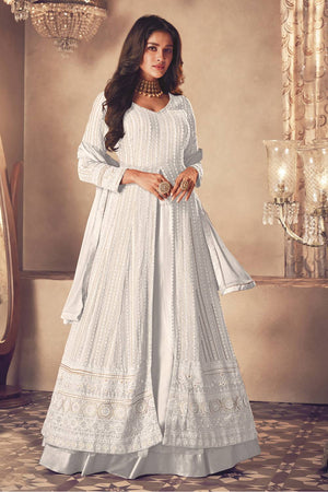 White Sequin with Embroidered Georgette Gown