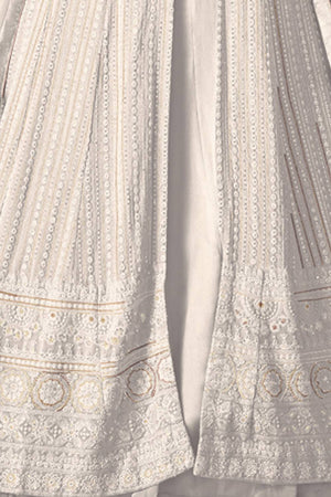 White Sequin with Embroidered Georgette Gown