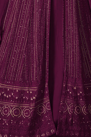 Wine Sequin with Embroidered Georgette Gown