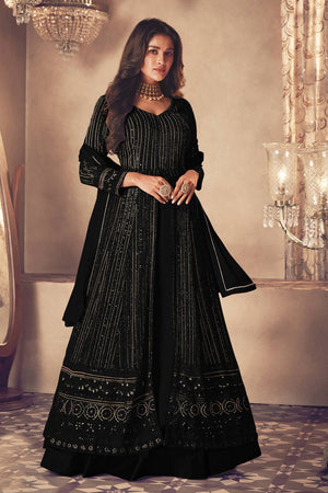 Black Sequin with Embroidered Georgette Gown