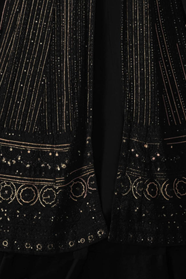 Black Sequin with Embroidered Georgette Gown