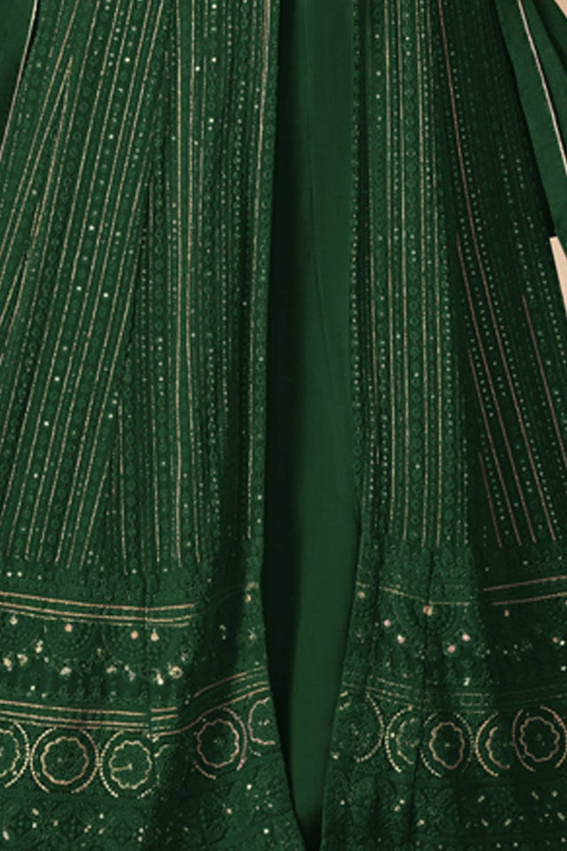 Green Sequin with Embroidered Georgette Gown