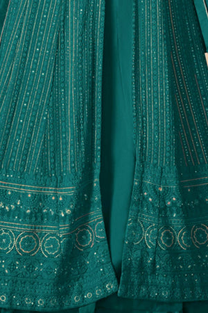 Turquoise Sequin with Embroidered Georgette Gown