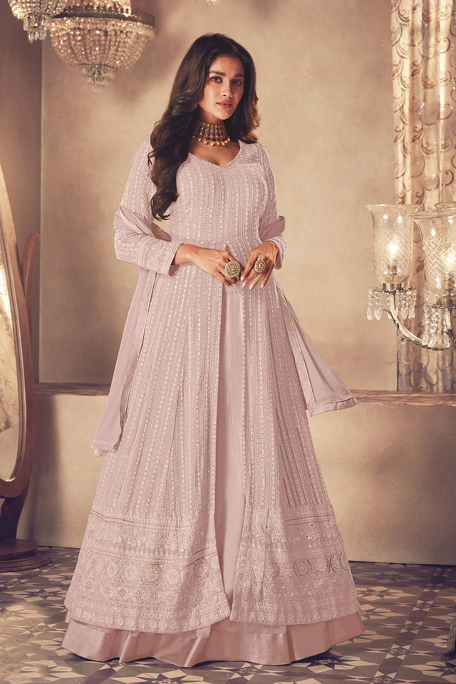 Light Pink Sequin with Embroidered Georgette Gown