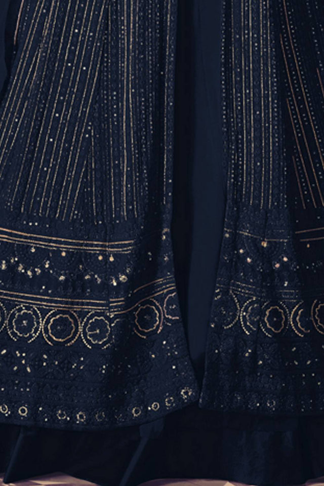 Navy Blue Sequin with Embroidered Georgette Gown
