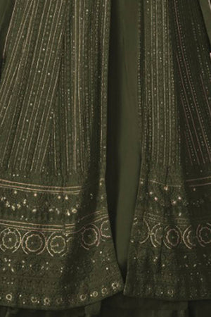 Green Sequin with Embroidered Georgette Gown