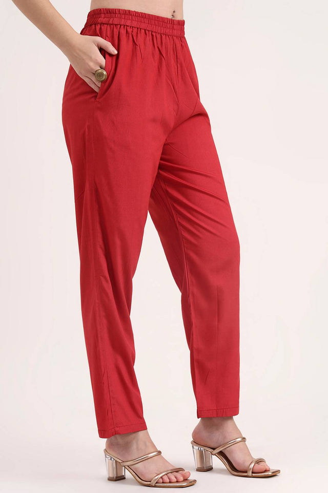 Red Embroidered Silk Straight Cut Suit Set