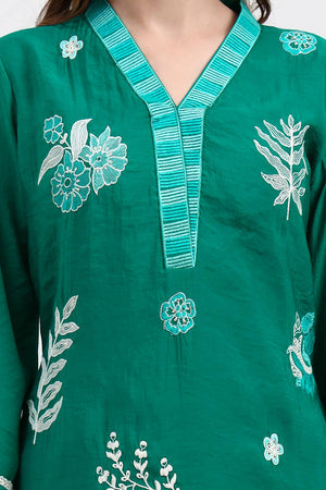 Green Embroidered Silk Straight Cut Suit Set