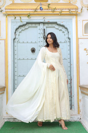 White Striped Cotton Anarkali Suit (126stripegown)