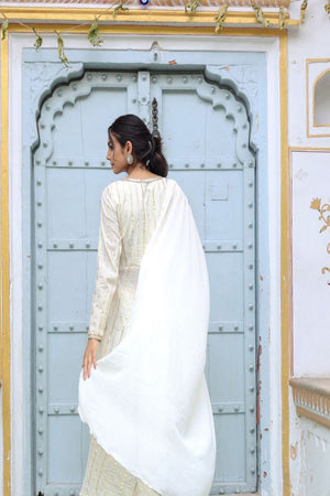 White Striped Cotton Anarkali Suit (126stripegown)