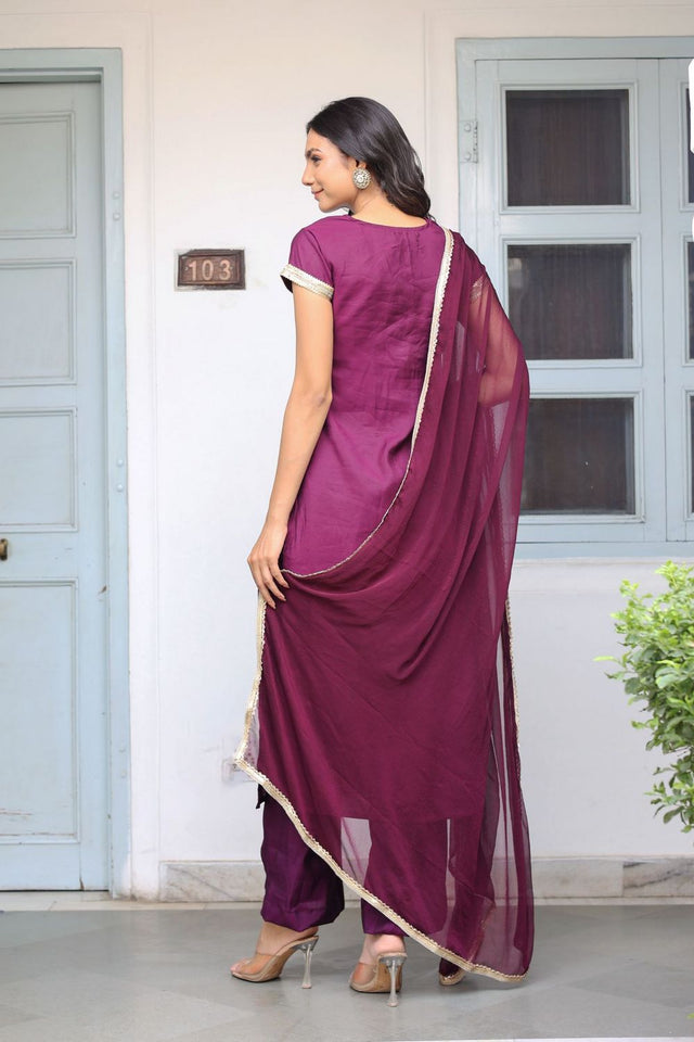 Wine Solid Muslin Kurti Pant Set (127winemuslin)