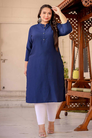 Blue Solid Silk Long Kurti