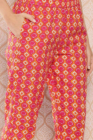 Pink Printed Cotton Kurti Pant Set