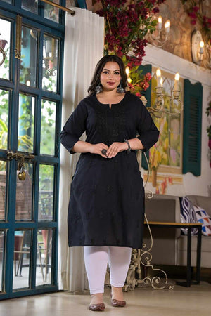Black Chikankari Cotton Long Kurti