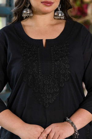 Black Chikankari Cotton Long Kurti