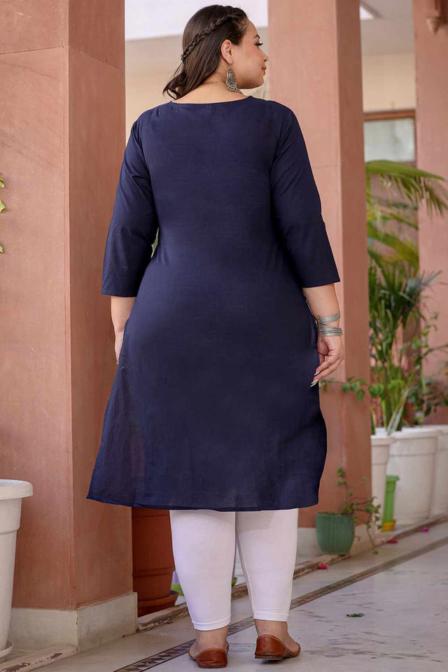 Blue Chikankari Cotton Long Kurti