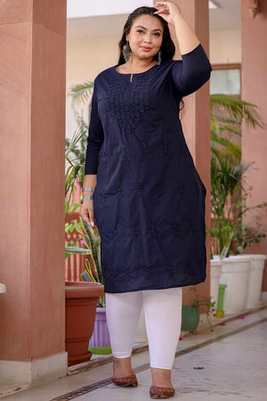 Blue Chikankari Cotton Long Kurti