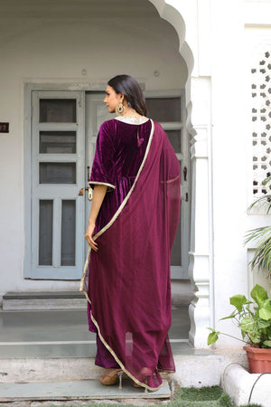 Wine Solid Velvet Anarkali Suit (128winevelvet)