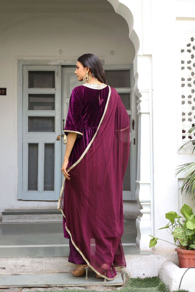 Wine Solid Velvet Anarkali Suit (128winevelvet)