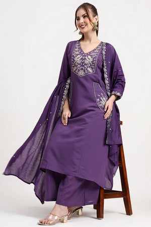 Violet Embroidered Silk Palazzo Suit Set