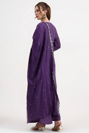 Violet Embroidered Silk Palazzo Suit Set