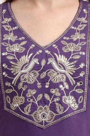 Violet Embroidered Silk Palazzo Suit Set
