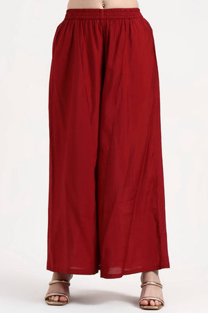 Maroon Embroidered Silk Palazzo Suit Set