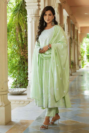Green Solid Embroidered Silk Kurti Pant Set