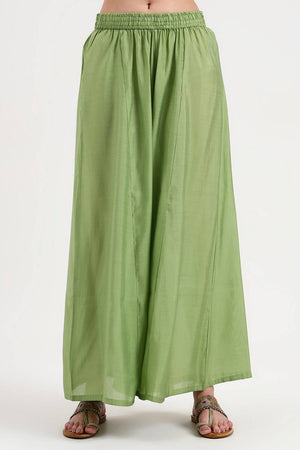 Green Solid Silk Blend Palazzo Suit Set