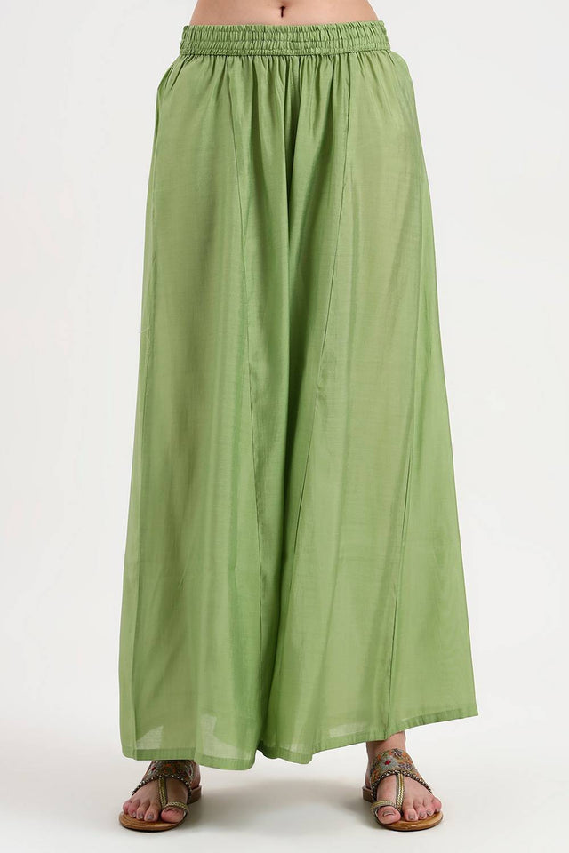 Green Solid Silk Blend Palazzo Suit Set