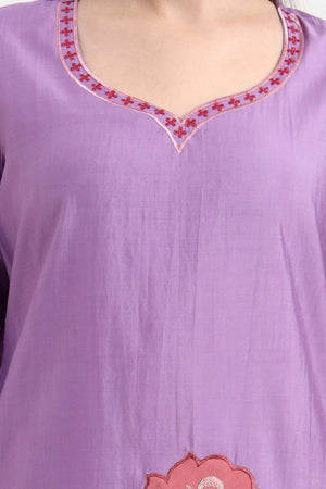 Lavender Embroidered Silk Straight Cut Suit Set