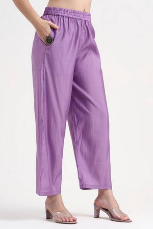 Lavender Embroidered Silk Straight Cut Suit Set