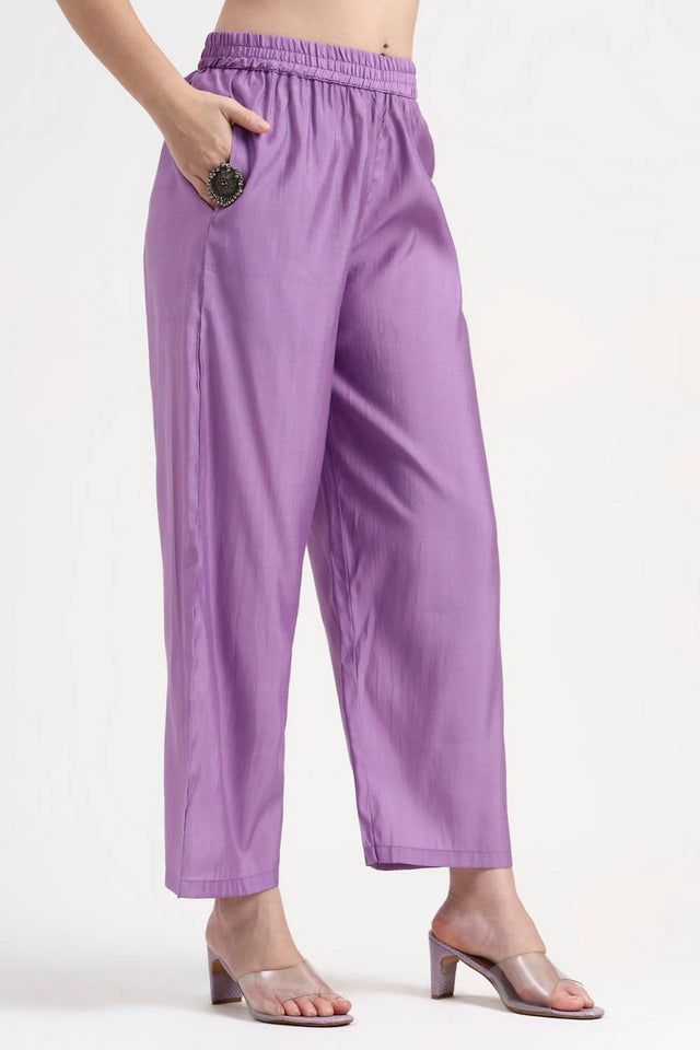 Lavender Embroidered Silk Straight Cut Suit Set