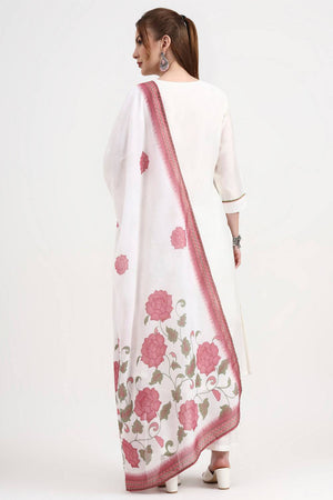 White Embroidered Silk Straight Cut Suit Set (1356SKDWH)