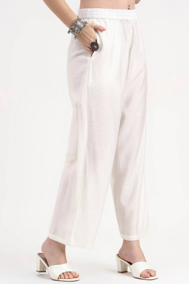 White Embroidered Silk Straight Cut Suit Set (1356SKDWH)