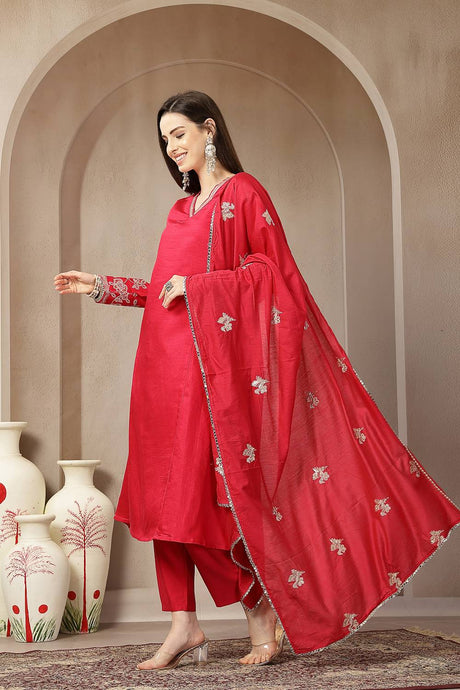 Pink Embroidered Silk blend Anarkali Suit Set