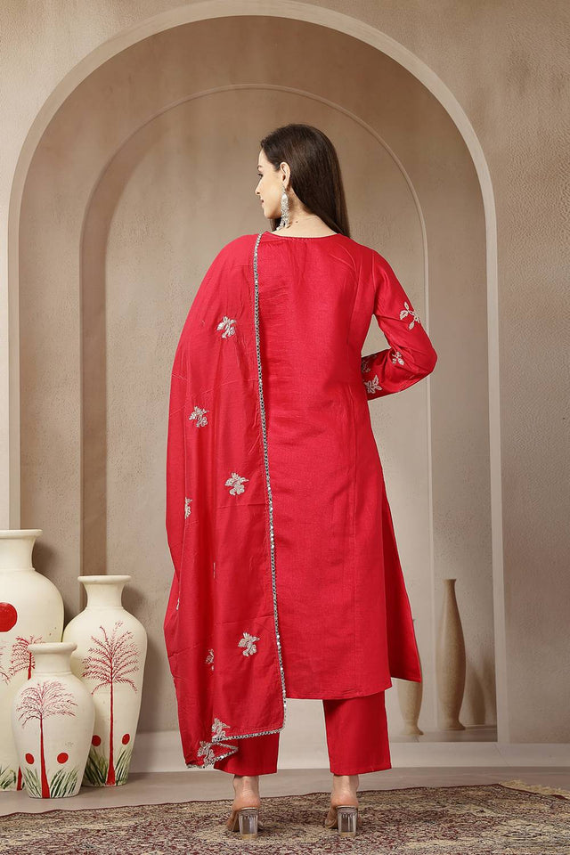 Pink Embroidered Silk blend Anarkali Suit Set