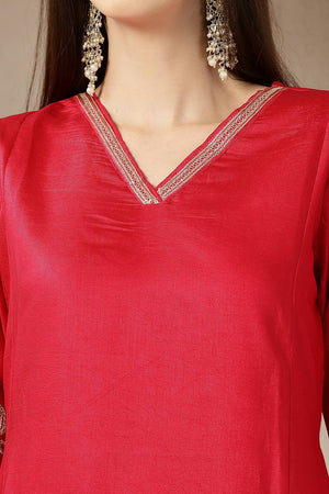 Pink Embroidered Silk blend Anarkali Suit Set