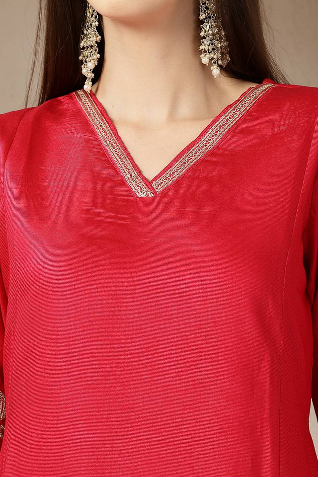 Pink Embroidered Silk blend Anarkali Suit Set