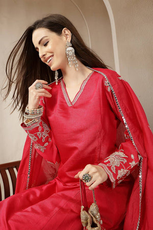 Pink Embroidered Silk blend Anarkali Suit Set