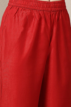 Red Embroidered Silk blend Anarkali Suit Set