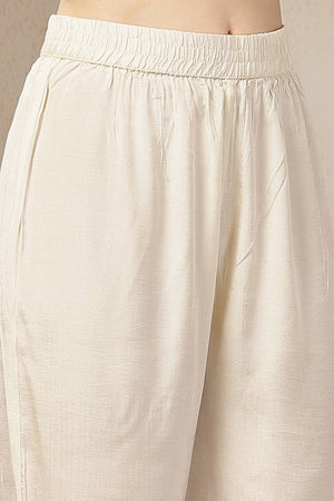 Cream Floral Printed Silk Anarkali Suit Set