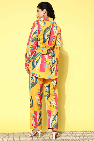 Yellow Abstract Print Satin Co-Ord Set (1433CRDYL)