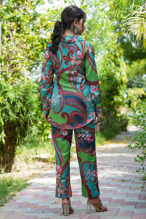 Green Satin Printed Co-Ord Set